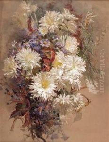 Blumenstillleben Mit Beeren Oil Painting by Josef Lauer