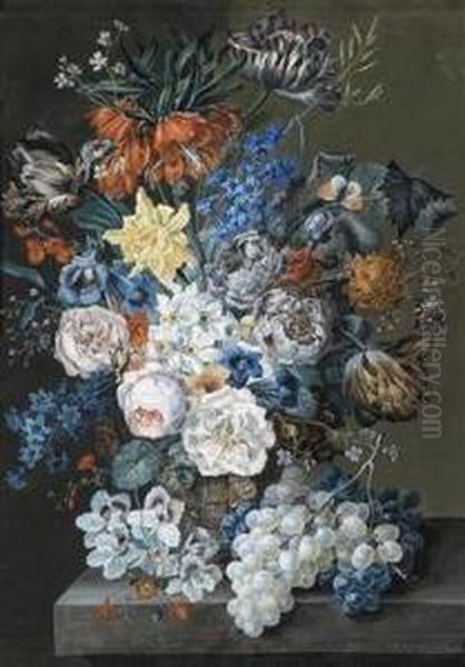 Grosesblumenstilleben Mit Tulpen, Rosen, Narzissen, Kaiserkronen Undenzian Oil Painting by Josef Lauer