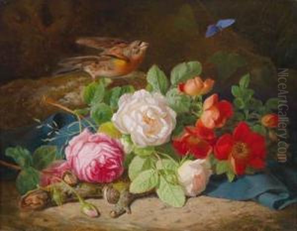 Stillleben Mit Rosen Oil Painting by Josef Lauer