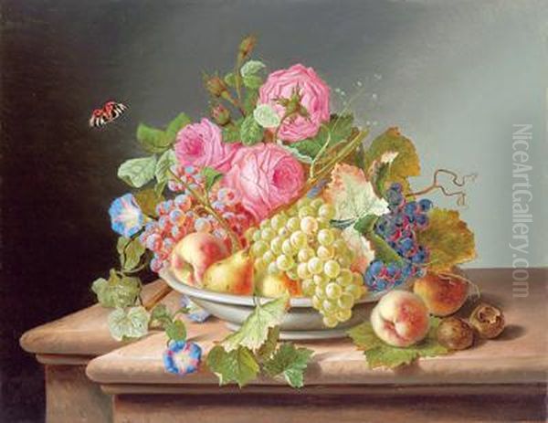 Stillleben Mit Rosen Oil Painting by Josef Lauer