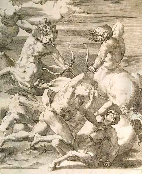 Battle between Hercules and Centaurs Oil Painting by Giovanni Jacopo Caraglio