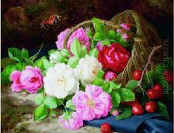 Roses Dans Un Panier Oil Painting by Josef Lauer