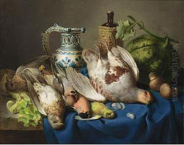 A Hunting Still Life Oil Painting by Josef Lauer