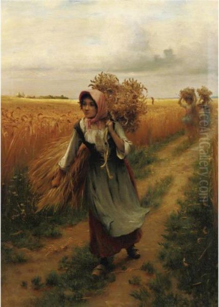 Bringing In The Harvest Oil Painting by Georges Laugee