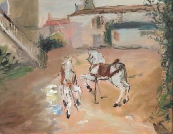 Chevaux De Manege A Douera Oil Painting by Jean Launois