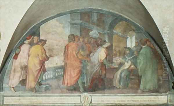 St Antoninus Founds the Company of Good Men at San Martino lunette Oil Painting by Michelangelo Cinganelli