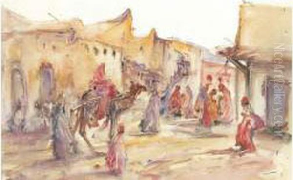 Place Animee A Bou-saada . Oil Painting by Jean Launois