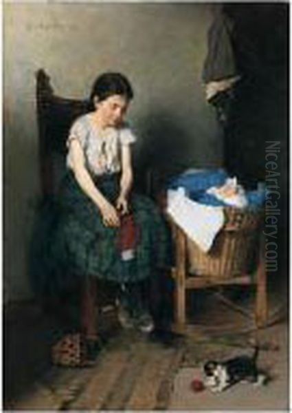 Die Grosse Schwester (the Older Sister) Oil Painting by Anton Laupheimer