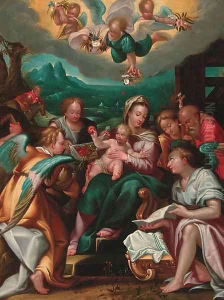 The Rest on the Flight to Egypt with angels and Saint Jerome Oil Painting by Dionysius Calvert