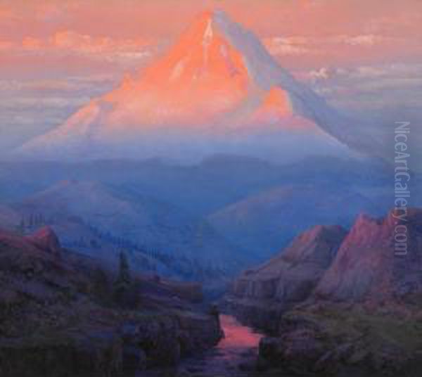 Extensive Mountain Landscape At Dusk Oil Painting by Sidney Laurence