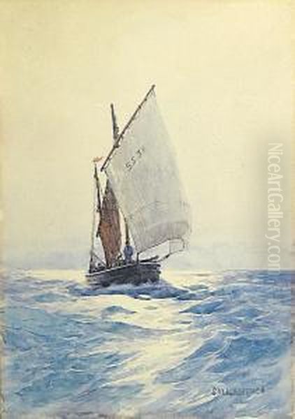 A Fishing Boat At Full Sail Oil Painting by Sidney Laurence