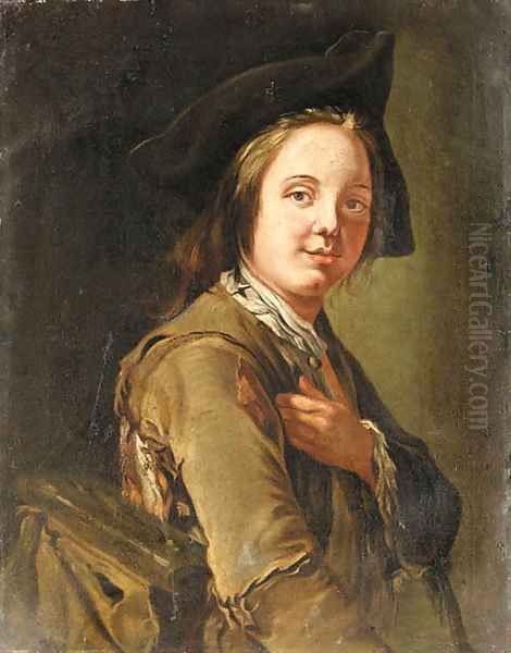 A Beggar Boy in a tricorn Hat holding a Satchel ENLARGE Oil Painting by Giacomo Francesco Cipper