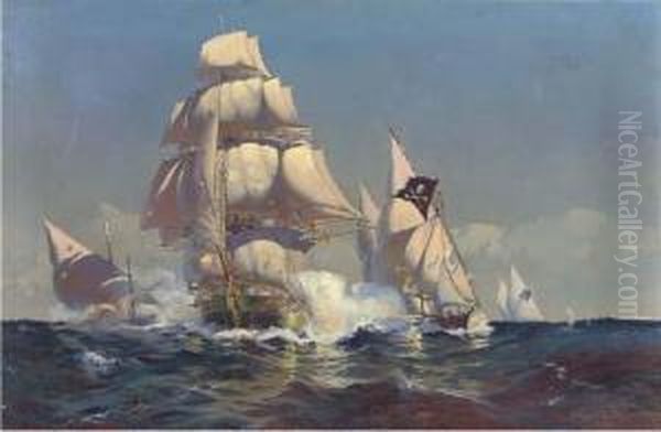 Warding Off An Attack By Mediterranean Corsairs Oil Painting by Sidney Laurence