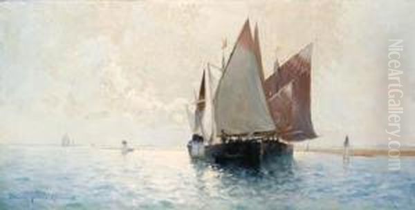 Venetian Boats Oil Painting by Sidney Laurence