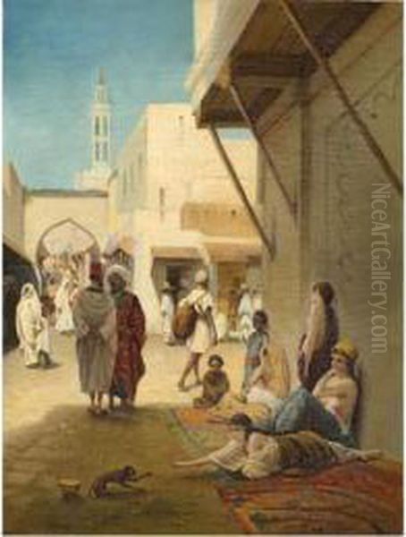 Ruelle Animee Au Proche Orient. Oil Painting by Jules Joseph Augustin Laurens