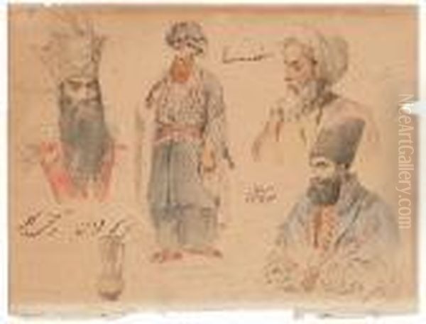 A Head Study Of Fath Ali Shah And Other Figure Studies Oil Painting by Jules Joseph Augustin Laurens