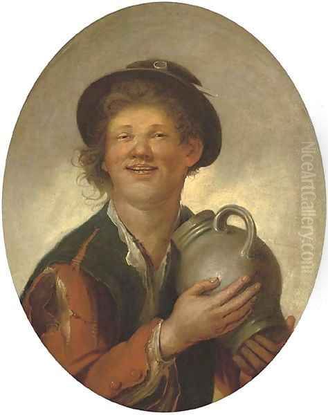 A peasant boy drinking, half-length Oil Painting by Giacomo Francesco Cipper