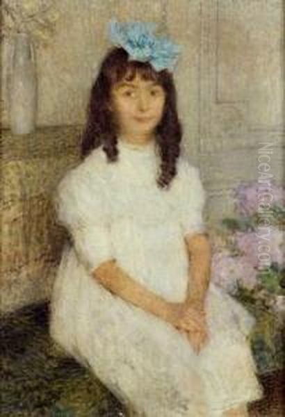 Petite Fille Au Noeud Bleu Oil Painting by Ernest Joseph Laurent