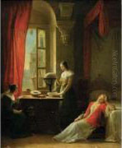 Trois Jeunes Femmes Au Cabinet D'etude Oil Painting by Jean Antoine Laurent