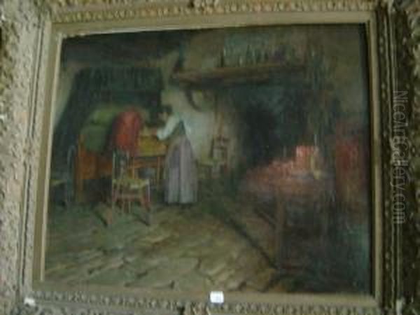 L'interieur De La Cuisine Oil Painting by Henri Laurent-Desrousseaux