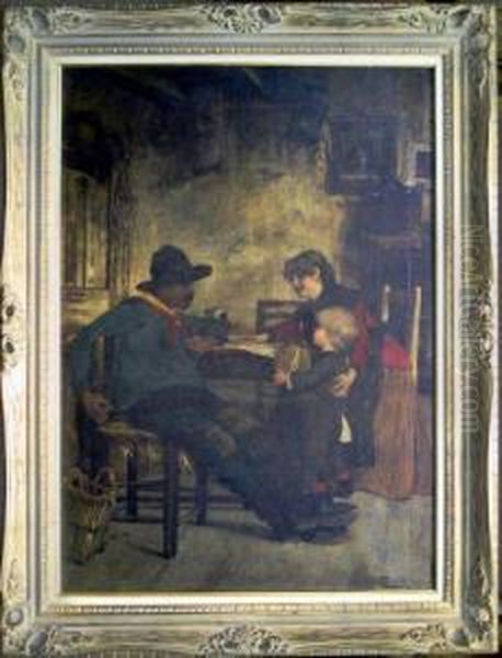 Peasant Family At Home Oil Painting by Cesare Laurenti