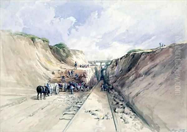 Digging a Cutting on the Great Western Railway Oil Painting by George Childs