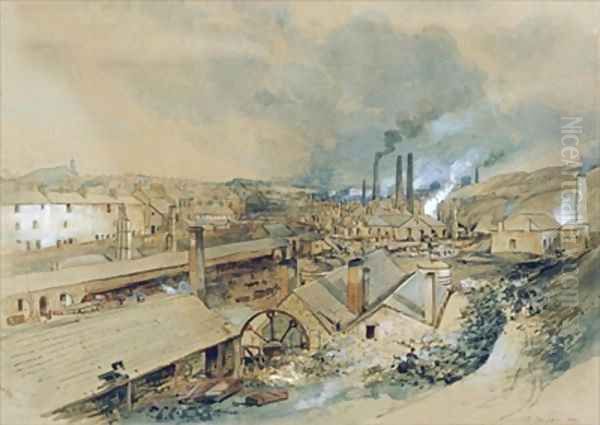 Dowlais Ironworks Oil Painting by George Childs