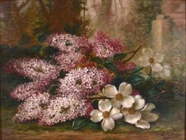 Lilacs & Dogwood Still Life Oil Painting by August Laux