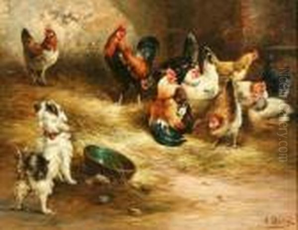 Observing The Chickens Oil Painting by August Laux