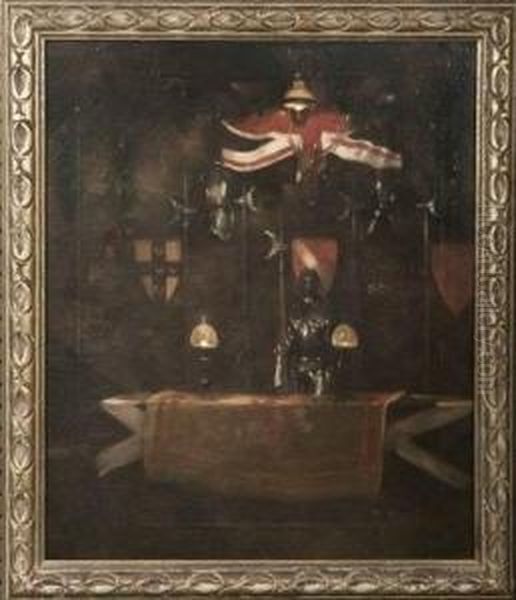 Laux, American Medieval Interio Oil Painting by August Laux