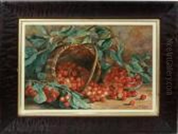 Still Life With A Basket And A Bowl Of Cherries Oil Painting by August Laux