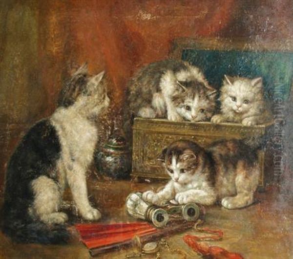 Kittens Atplay Oil Painting by August Laux