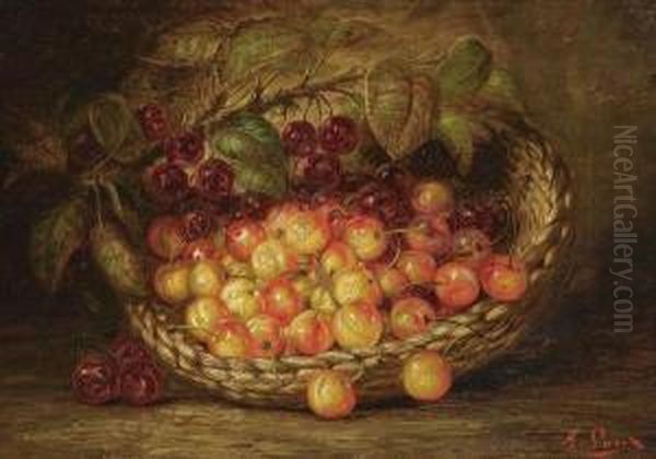 American Cherries In A Basket Oil Painting by August Laux