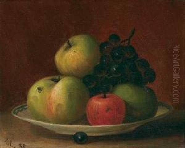 Apples In A Dish With Fly Oil Painting by August Laux