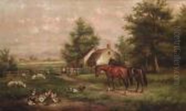 Farm Scene Oil Painting by August Laux