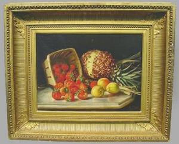 Still Life With Fruit Upon A Marble Ledge Oil Painting by August Laux