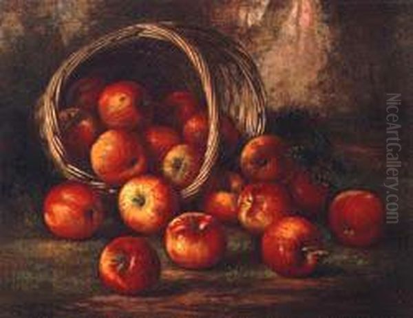 Apples By A Basket Oil Painting by August Laux