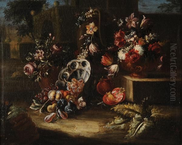 Natura Morta Di Frutta Con Vassoio Oil Painting by Giuseppe Lavagna