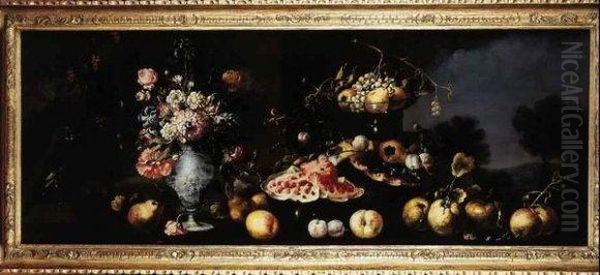 Nature Morte Aux Fleurs Et Aux Fruits Oil Painting by Giuseppe Lavagna