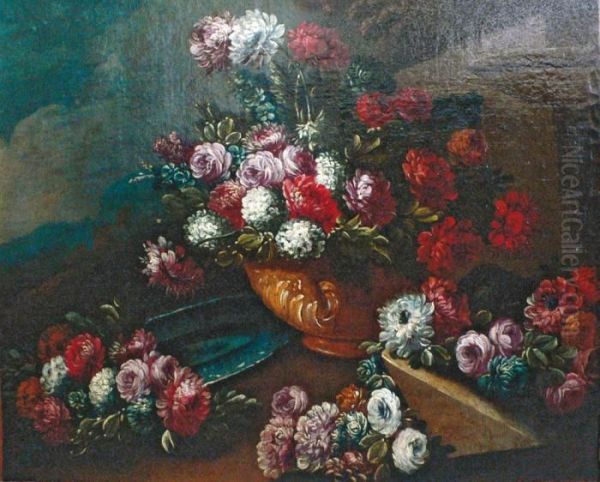  Nature Morte De Fleurs Sur Un Entablement Depierre  Oil Painting by Giuseppe Lavagna