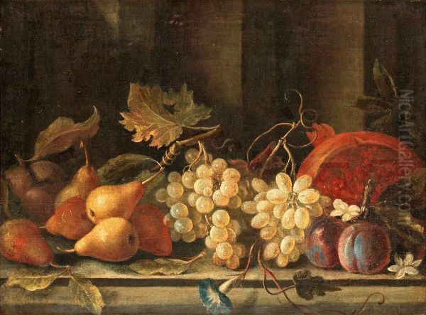 Stilleben Med Druvor, Plommon Och Granatapple Oil Painting by Giuseppe Lavagna