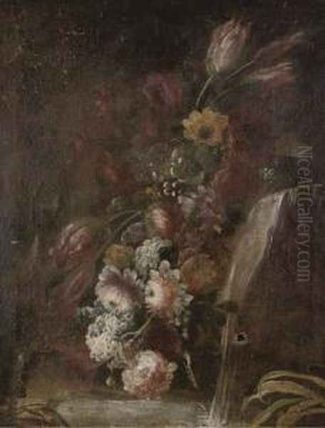 Flowers By A Waterfall In A Garden Oil Painting by Giuseppe Lavagna