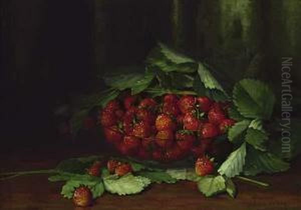 ''a Bowl Of Freshly Picked Strawberries'' Oil Painting by Jonas Joseph LaValley