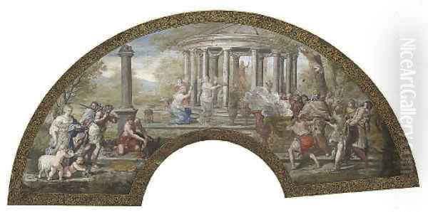 The Sacrifice to Diana design for a fan Oil Painting by Pietro Da Cortona (Barrettini)