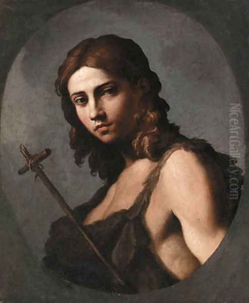 Saint John the Baptist, feigned oval Oil Painting by Giovanni Domenico Cerrini