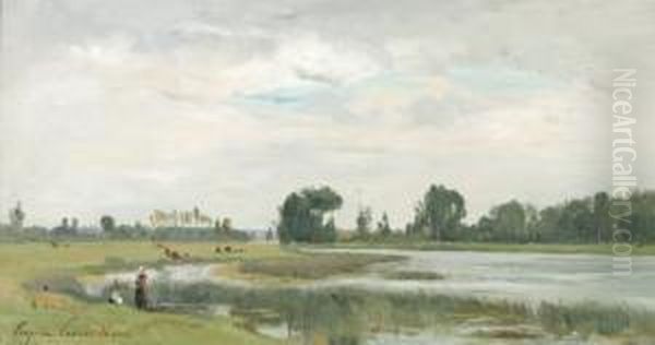 Berger-la Celle - Seine Et Marne Oil Painting by Eugene Antoine Samuel Lavieille