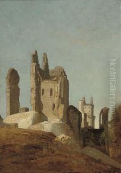 The Pierrefonds Ruins Oil Painting by Eugene Antoine Samuel Lavieille