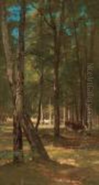 Weidende Kuhe Im Wald Oil Painting by Eugene Antoine Samuel Lavieille