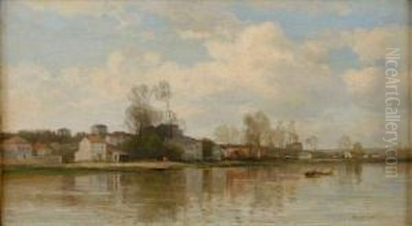 Bords De Seine Oil Painting by Eugene Antoine Samuel Lavieille