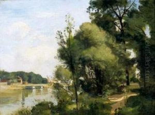 Matinee De Juin, Bords De La Seine A Neuilly Oil Painting by Eugene Antoine Samuel Lavieille